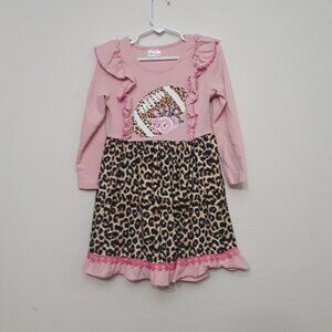 Football Grafic Pink Leopard Print Kids Casual Dress